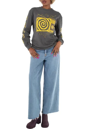 Ganni Light Blue Stone Denim Wide Drawstring Jeans, Waist Size 27