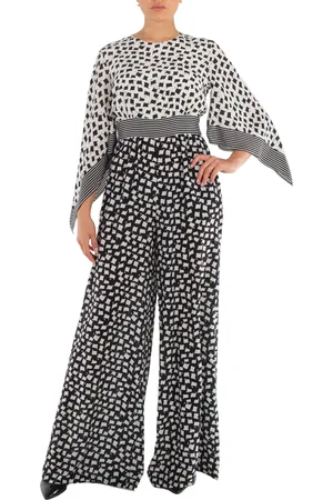 Max Mara Ladies White Black Origano Printed Silk Jumpsuit, Brand Size 36 (US Size 2)