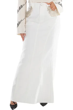 ROTATE Ladies Pristine White Twill Maxi Skirt, Brand Size 36 (US Size 2)