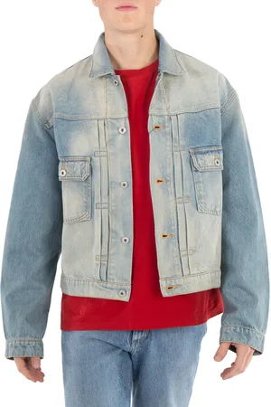 Kenzo Mens Faded Blue Bleach Dirty Trucker Denim Jacket, Size Small