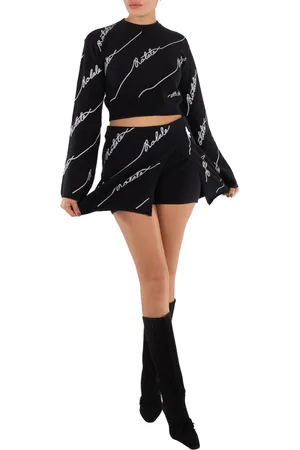 ROTATE Ladies Black Logo-Embellished Cropped Jumper, Brand Size 34 (US Size 0)