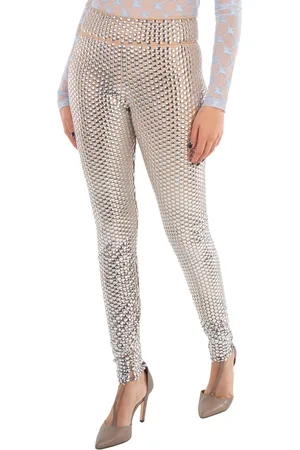 Burberry Ladies Silver Bobbie Sheer Metallic Mesh Leggings, Brand Size 6 (US Size 4)