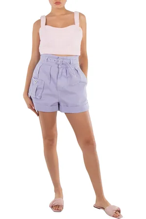 Self-Portrait Ladies Purple Belted Cotton Shorts, Waist Size 26