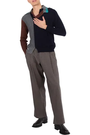 Kolor Mens Navy Patchwork Panelled-Knit Jumper, Brand Size 1 (Small)