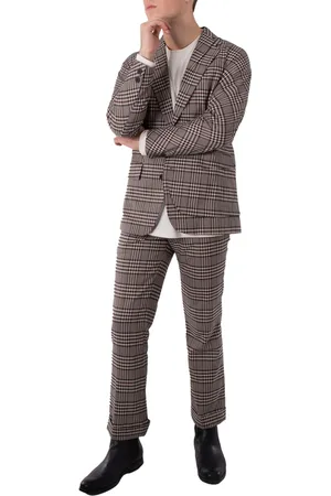 Kolor Mens Beige Gun Club Plaid Straight-Leg Trousers, Brand Size 1 (Small)