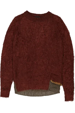 Kolor Mens Reddish Brown Contrasting-Trim Crew-Neck Jumper, Brand Size 1 (Small)