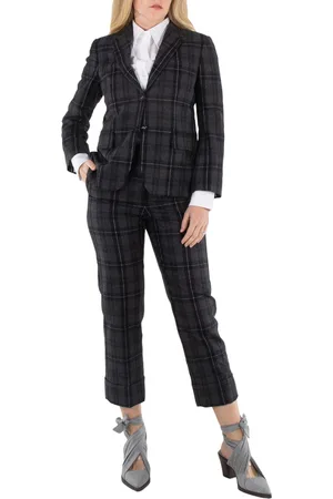 Thom Browne Ladies Charcoal Check-Pattern Cropped Trousers, Brand Size 38 (US Size 2)