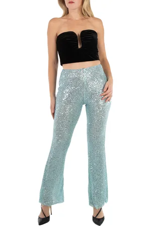 Self-Portrait Ladies Blue Beaded Fishnet Flared Pants, Brand Size 6