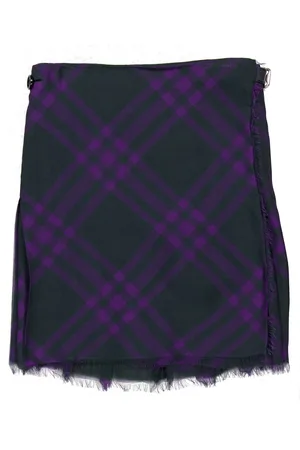 Burberry Wrap- Belt Check-Pattern Frayed Skirt, Brand Size 6 (US Size 4)