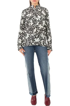 Stella McCartney Black Silk Forest Floral Print Shirt, Brand Size 40 (US Size 6)