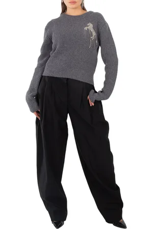 Stella McCartney Ladies Black Pleated Wide-Leg Wool Trousers, Brand Size 38 (US Size 4)