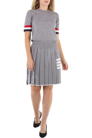 Thom Browne Ladies Light Grey Rwb Cuff Fine Merino Tee, Brand Size 38 (US Size 2)