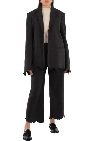 J.W.Anderson Ladies Grey Distressed-Effect Straight-Leg Trousers, Brand Size 10 (US Size 6)