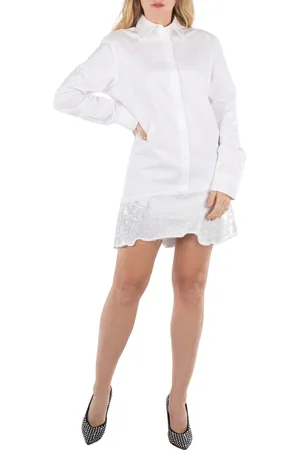 J.W.Anderson Ladies White Distressed Glitter Hem Tunic Shirt Dress, Brand Size 8 (US Size 4)