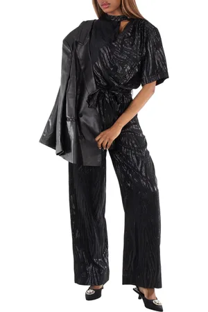 Stella McCartney Ladies Black Woodgrain Print Lurex Jumpsuit, Brand Size 40 (US Size 6)