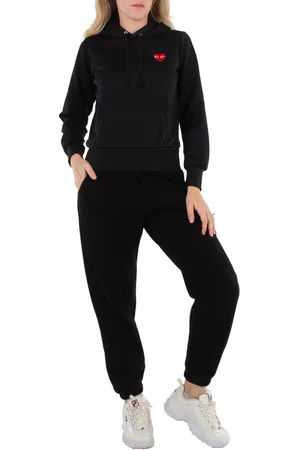Comme des Garçons Ladies Long-sleeve Embroidered Heart Logo Hoodie In Black, Size Small