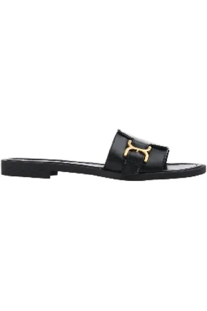 Chloé Gold-Toned Marcie Buckle Leather Slides, Brand Size 37 (US Size 7)
