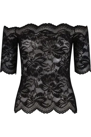 Paco rabanne Ladies Black Off Shoulder Lace Top, Brand Size 36 (US Size 4)