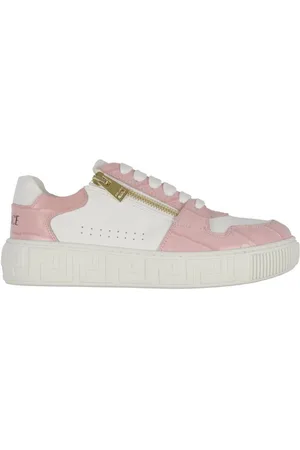 VERSACE Girls Grecca Detail Leather Sneakers, Brand Size 33 ( US Size 2 Kids )