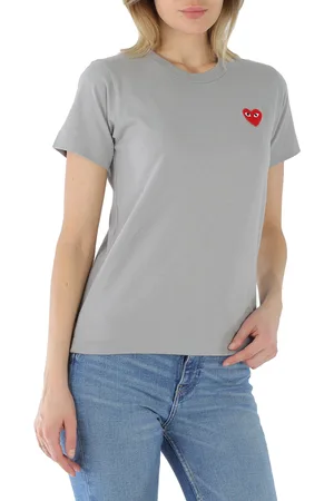 Comme des Garçons Ladies Heart Embroidered Cotton Jersey T-shirt In Grey, Size X-Small