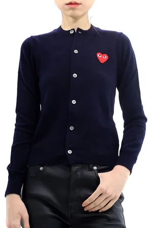 Comme des Garçons Play Ladies Navy Long Sleeve Logo Cardigan , Size X-small
