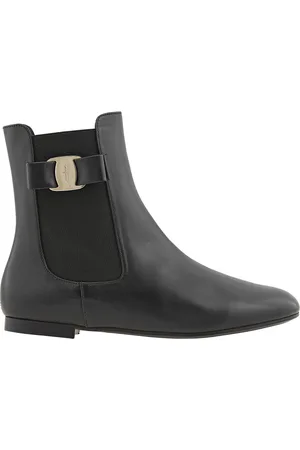 Salvatore Ferragamo Salvatore Ladies Black Leather Vara Bow Chelsea Boots, Brand Size 6