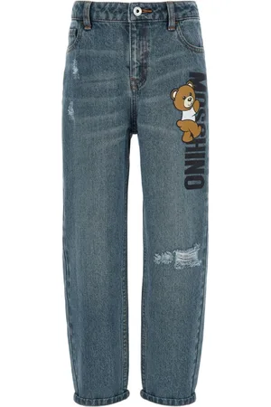 Moschino Teddy Bear-Print Straight-Leg Cotton Jeans, Size 4Y