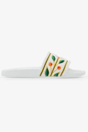 Casablanca Mens White Embroidered Terry Slides, Brand Size 40 (US Size 7)