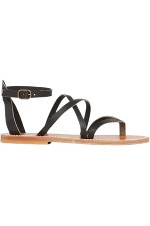 K jacques Ladies Epicure Pul Noir Flat Leather Sandals, Brand Size 35 (US Size 4.5)