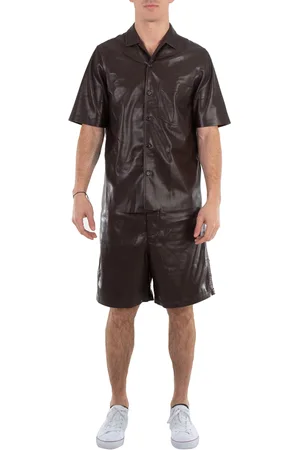 Nanushka Bodil Short Sleeve Leather Shirt, Size Small