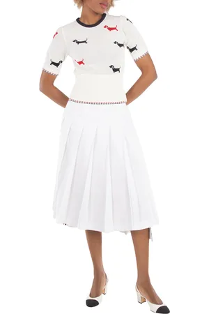 Thom Browne RWB Stripe Dropped Back Pleated Skirt, Brand Size 42 (US Size 6)