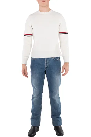 Thom Browne White Cotton Stripe Milano Sweater, Brand Size 4 (X-Large)