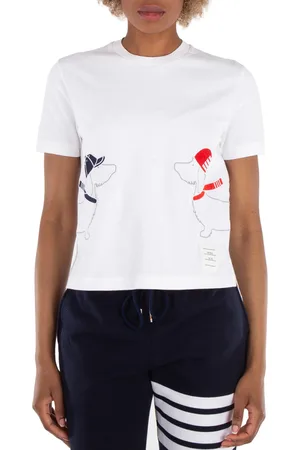 Thom Browne Ladies Dog-Embroidered Cotton T-Shirt, Brand Size 38 (US Size 2)