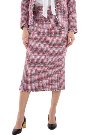 Thom Browne Ladies Check Summer Tweed Fray Maxi Low Rise Pencil Skirt, Brand Size 40 (US Size 4)