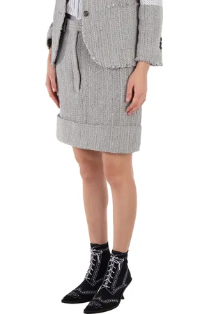 Thom Browne High-Waist Tweed Fray Mini Skirt, Brand Size 40 (US Size 4)