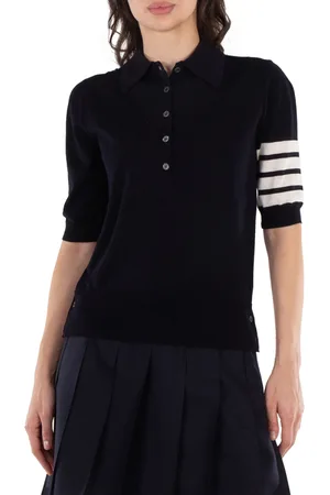 Thom Browne Ladies Navy Wool 4-Bar Relaxed Polo Shirt, Brand Size 38 (US Size 2)