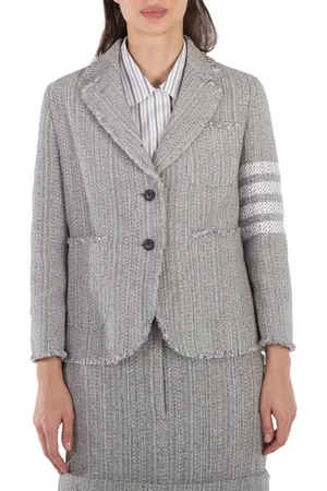 Thom Browne Ladies Tweed Fray 4-Bar Cropped Sack Jacket, Brand Size 38 (US Size 2)