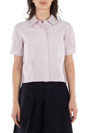 Thom Browne Short Sleeve Stripe Oxford Blouse, Brand Size 38 (US Size 2)