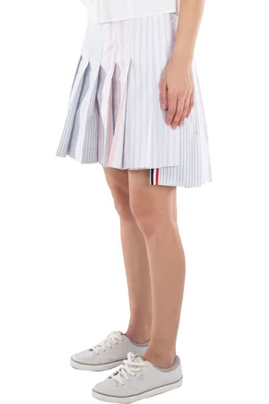 Thom Browne 4-Bar Funmix Stripe Oxford Pleated Skirt, Brand Size 42 (US Size 6)