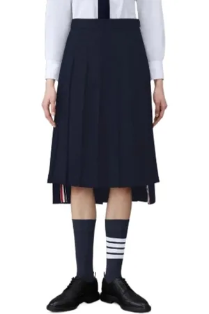 Thom Browne Ladies Navy Twill Pleated Midi Skirt, Brand Size 38 (US Size 2)