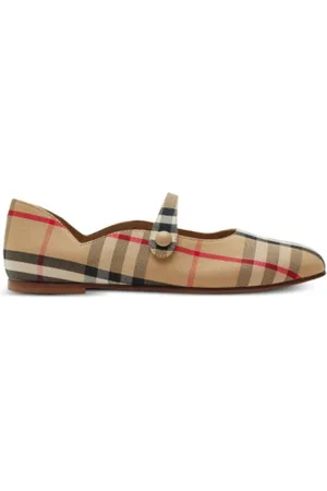 Burberry Kids Checked Mary Jane Round Toe Flats, Brand Size 31 (13 Kids)
