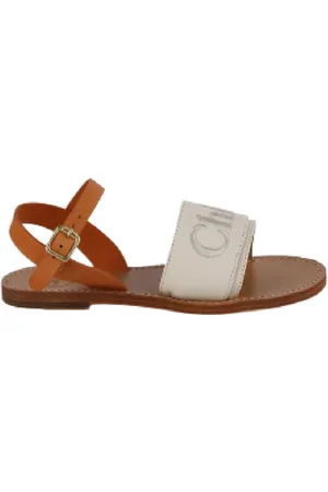 Chloé Kids Logo-Embroidered Leather Sandals, Brand Size 30 (13 Kids)