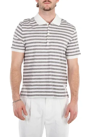 Thom Browne Short Sleeve Polo In Striped Linen Jersey, Brand Size 2 (Medium)