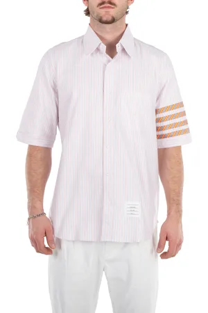 Thom Browne Mens Stripe Oxford 4-Bar Short Sleeve Shirt, Brand Size 2 (Medium)