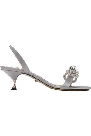 Mach & Mach Grey Double Bow Satin Sandals, Brand Size 38 ( US Size 8 )