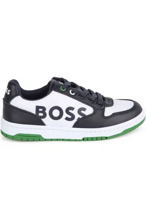 HUGO BOSS Boys Embossed Branding Canvas And Leather Sneakers, Brand Size 31 (13.5 Kids)