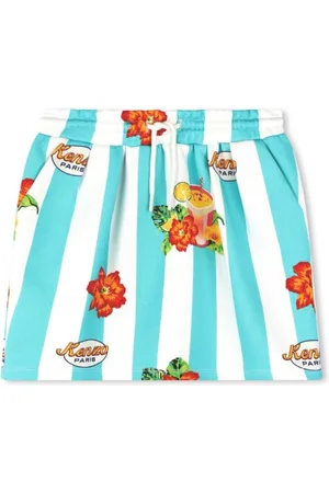 Kenzo Girls Stripe Floral Print Cotton Skirt, Size 6Y