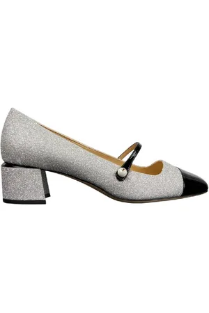 Jimmy Choo Glitter Square-Toe Leather Shoe, Brand Size 38 (US Size 8)