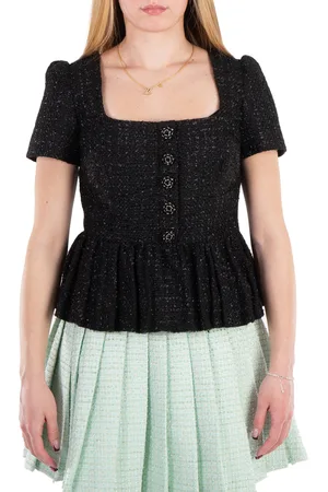 Self-Portrait Black Boucle Peplum Top, Brand Size 12 ( US Size 8 )