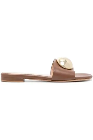 Gianvito Rossi Cuoio Embellished Leather Slides, Brand Size 35 ( US Size 5 )